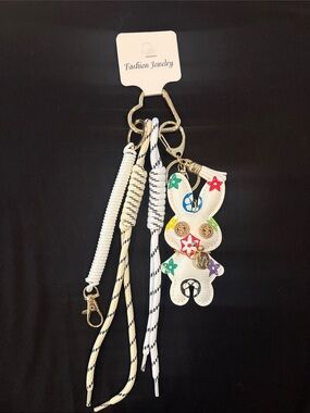 White Multicolor Bunny Keychain Charm with Tassel Straps - Fashion Jewelry